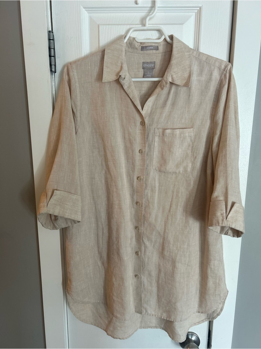 Chico's Women Light Beige Linen Button-Down Shirt